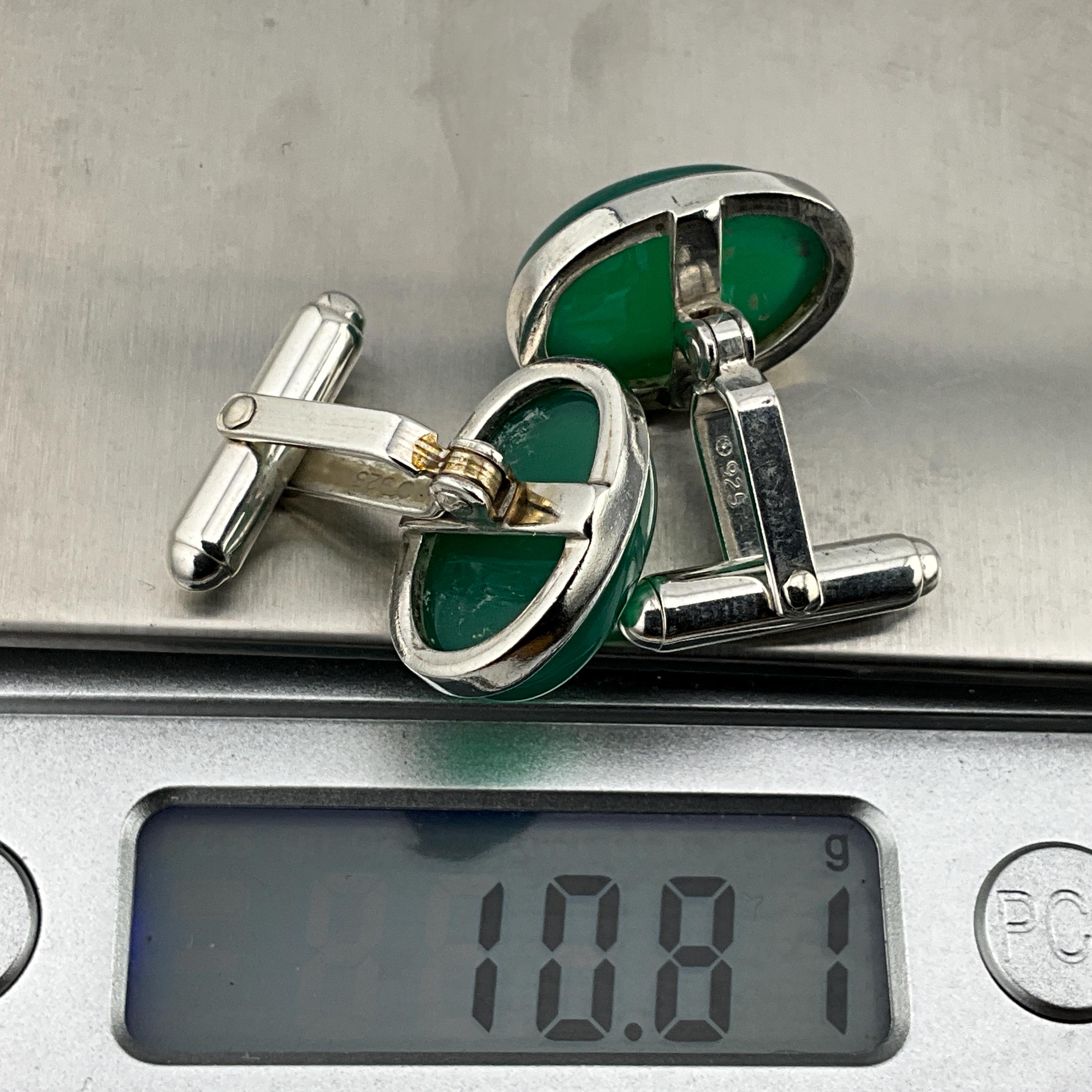 ヴィンテージ ソリッド スターリングシルバー グリーンオニキス カフス