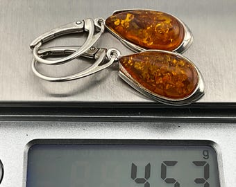 Orecchini in argento Sterling e ambra – lungo celtico ambra, a forma