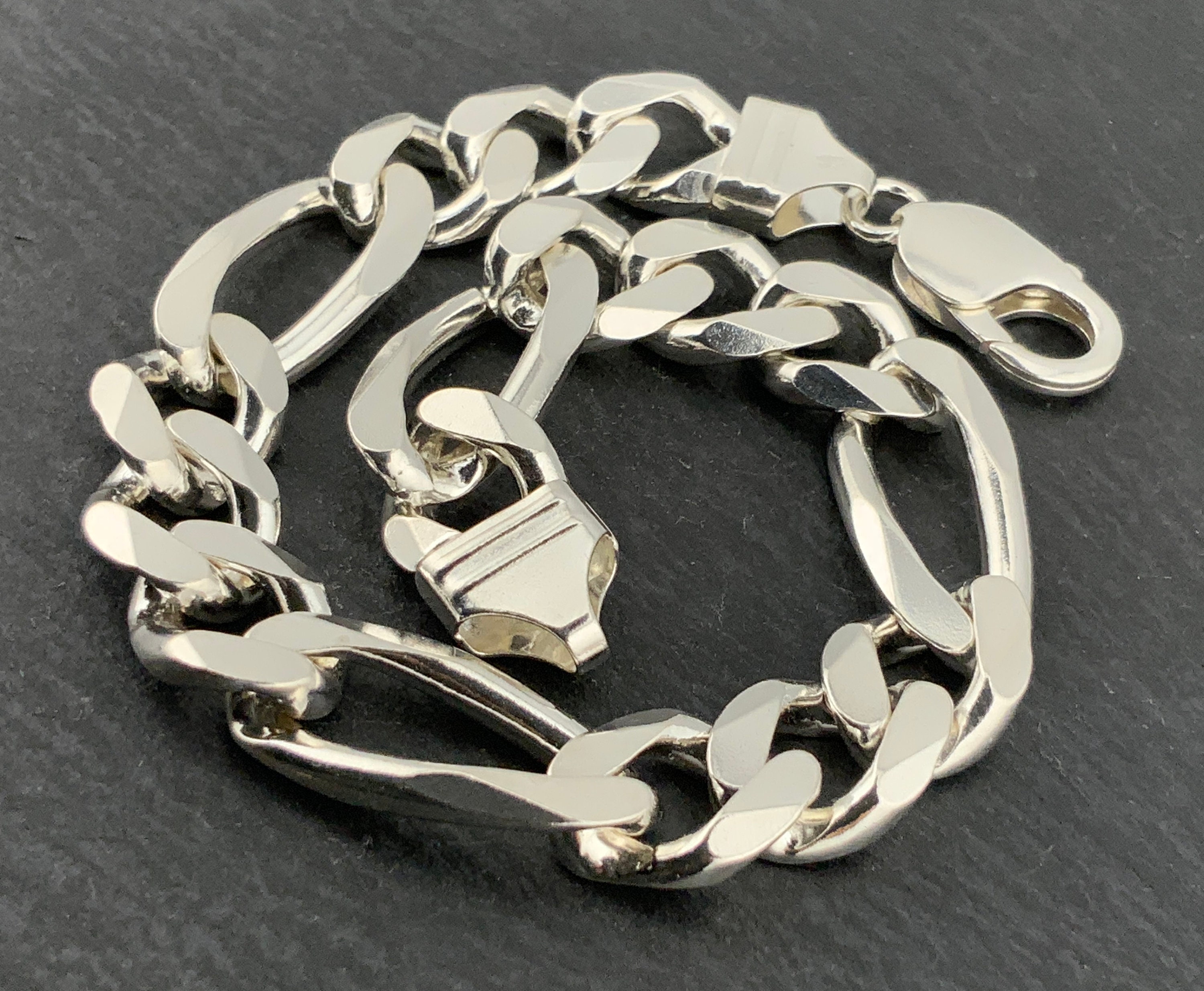 Men's Sterling Silver Carved Curb Chain Bracelet