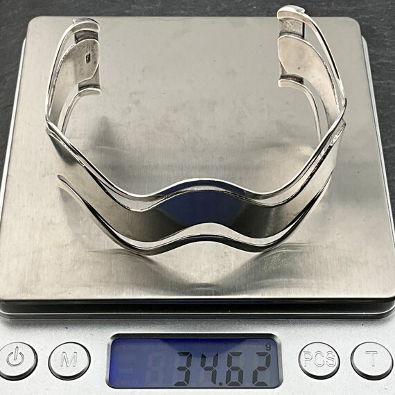Vintage Solid Sterling Silver Torc Wave Bangle - image 9