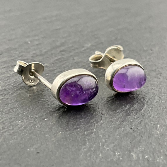 Boucles D'oreilles Vintage En Argent 925 Avec Améthyste Claire - Pendantes, Fermoir Dormeuse - Occasion Bon état