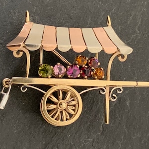 Vintage 9ct gouden traditionele marktkar broche