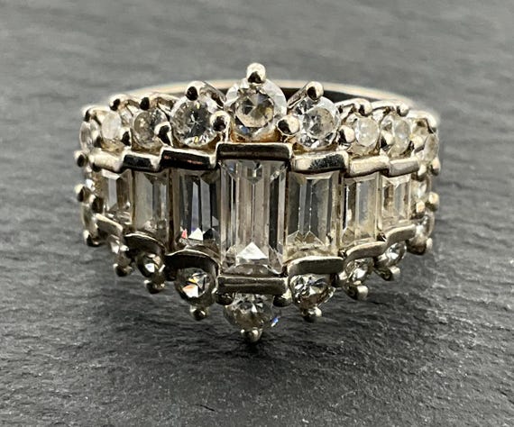 Bague fantaisie vintage : bague en pierre noire et faux diamants, taille 5 - France
