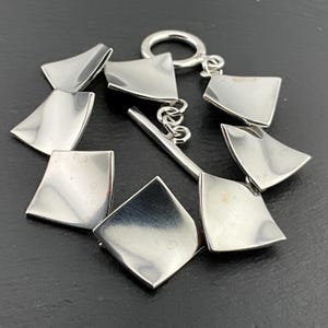 Vintage Chunky Square Sterling Silver Fancy Link T-Bar Bracelet