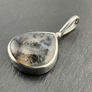 Vintage Dendritic Agate Sterling Silver Teardrop Pendant Necklace