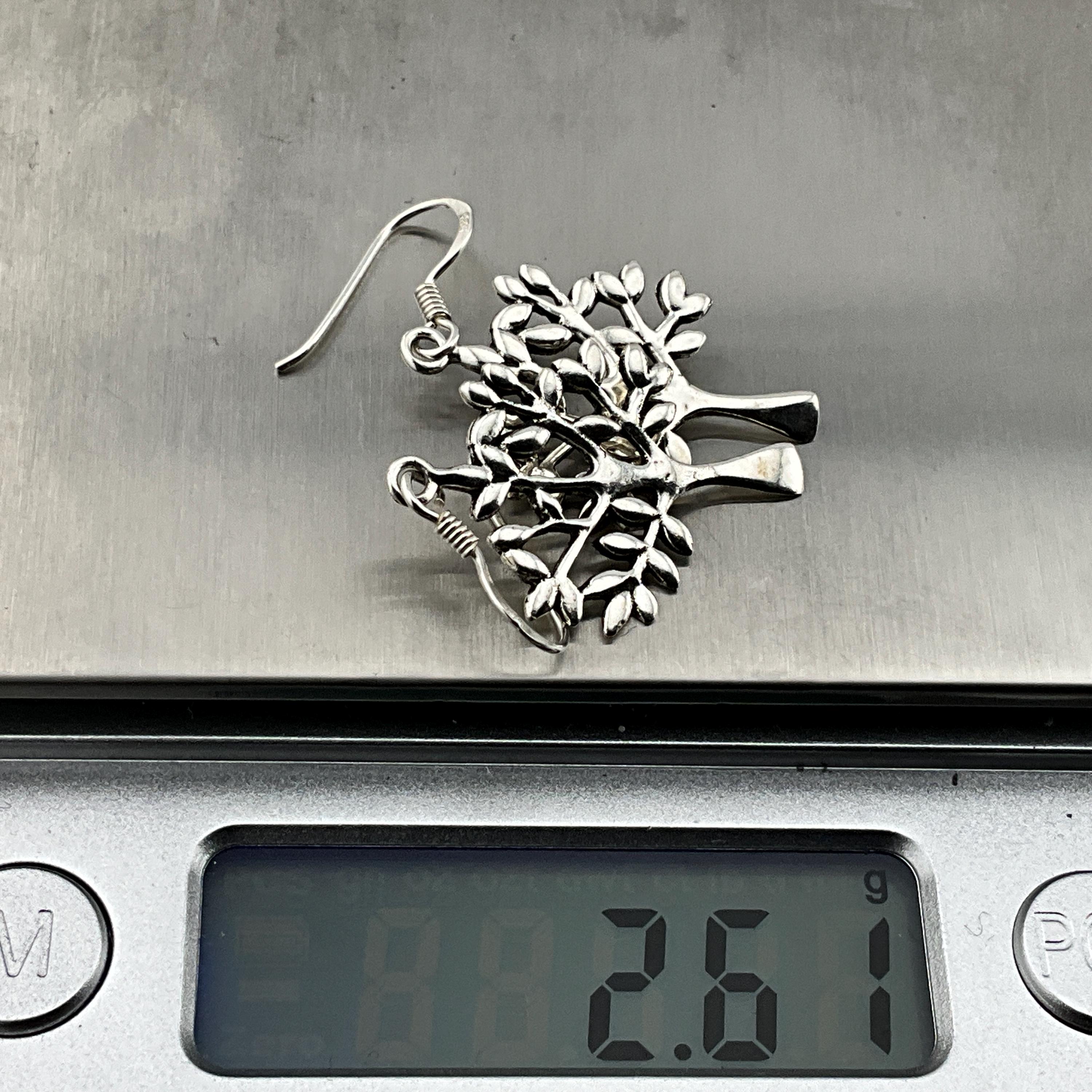 Boucles D'oreilles Pendantes Argent Massif 925 – Création Arbres, Fermoir Dormeuses