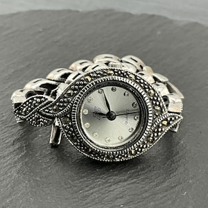 Vintage Solid Sterling Silver Marcasite Wrist Watch