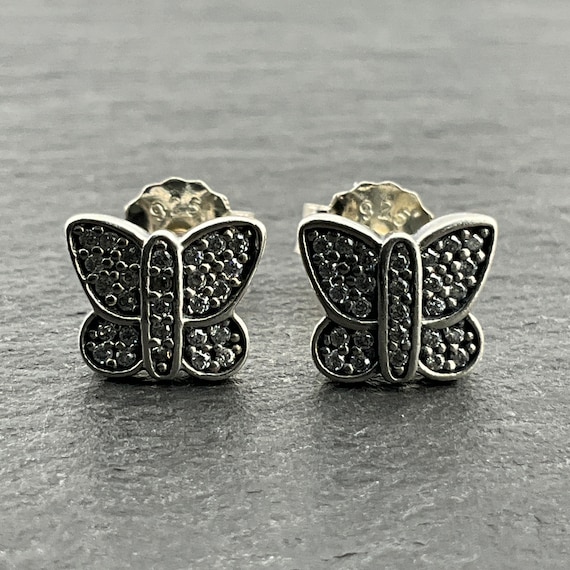 Genuine Pandora Sterling Silver Cubic Zirconia Butterfly Stud Earrings
