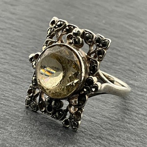 Anello vintage in argento sterling con citrino e marcasite, taglia UK M, taglia US 6, taglia EU 51 1/2 immagine 1