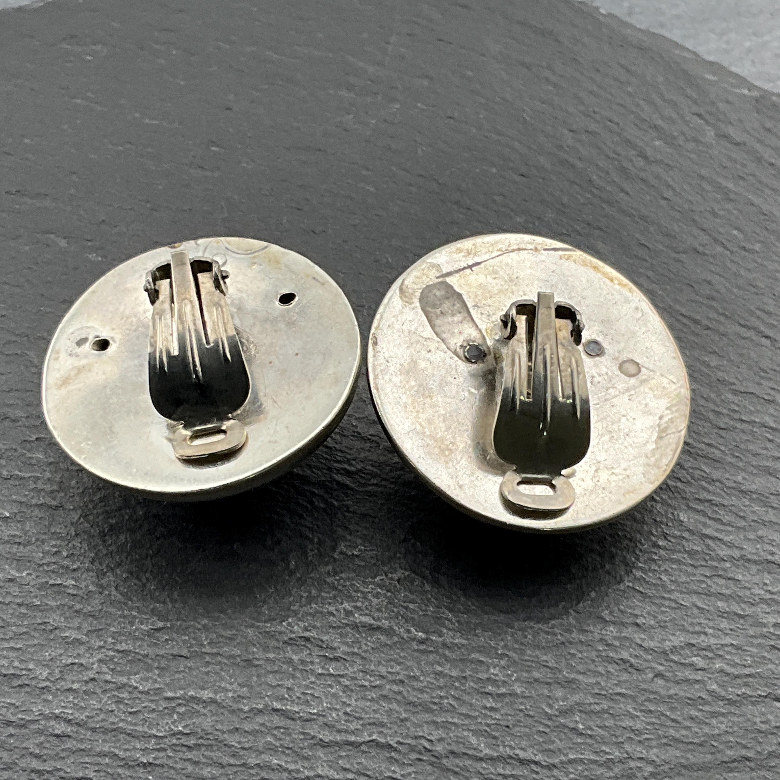 Boucles D'oreilles Clips Vintage Années 80 - Argent Et Cornaline - Fabriqué En France