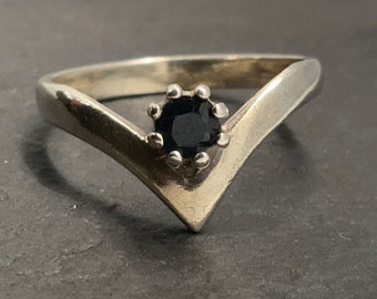 Vintage Sapphire Sterling Silver Wishbone Ring, UK Size L1/2, US Size 5 3/4, EU Size 51