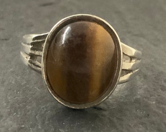 Vintage Sterling Silver Tigers Eye Ring, Size L1/2