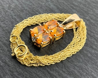Vintage 9 Karat Gold Citrin & Diamant Anhänger Halskette