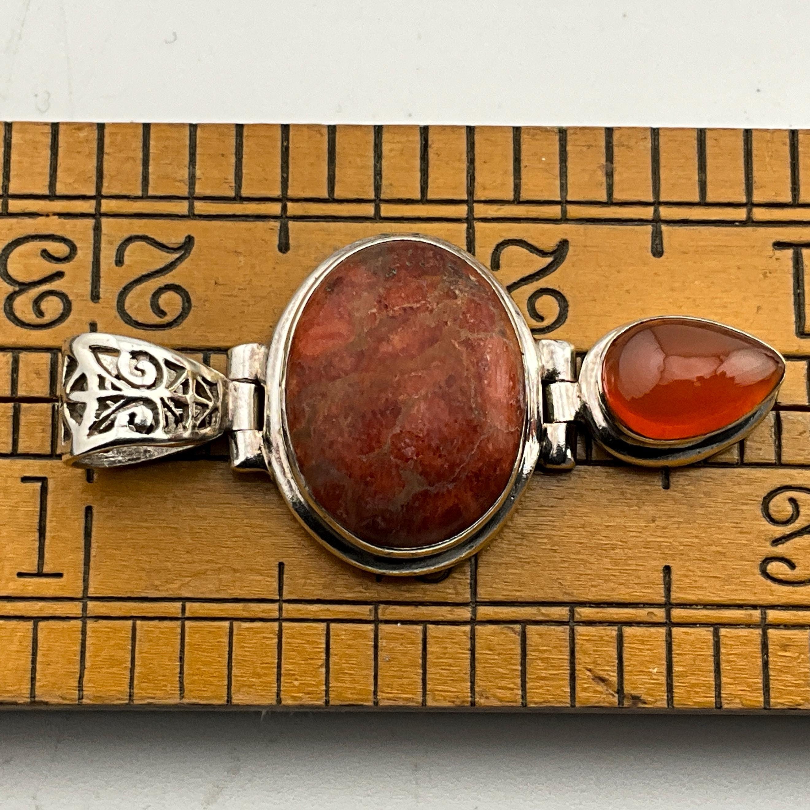 Pendentif En Argent Sterling 925 Avec Jaspe Cornaline Naturel - Fait Main, Longueur 2,25 Pouces