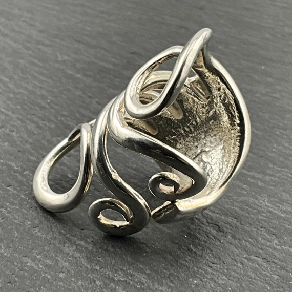Vintage Sterling Silver Fork Statement Ring, UK S… - image 7