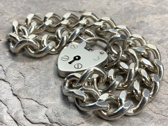 Vintage Sterling Silver Chunky Charm Bracelet Hea… - image 2