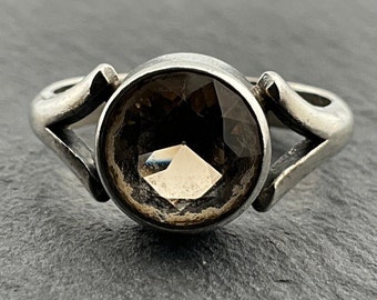 Vintage Smoky Quartz Sterling Silver Solitaire Statement Ring, UK Size M, US Size 6, EU Size 51 1/2