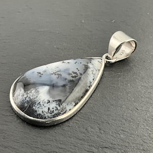 Vintage Dendritic Agate Sterling Silver Teardrop Pendant Necklace