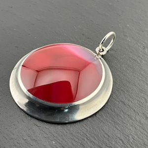 Vintage Heavy Deep Pink Agate Sterling Silver Pendant