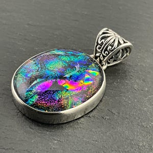 Vintage Dichroic Art Glass Sterling Silver Pendant