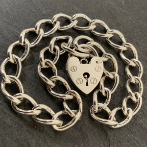 Vintage Sterling Silver Heart Padlock Charm Bracelet