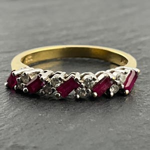 Vintage 18ct Gold Ruby & Diamond Half Eternity Ring, UK Size L1/2, US Size 5 3/4, EU Size 51