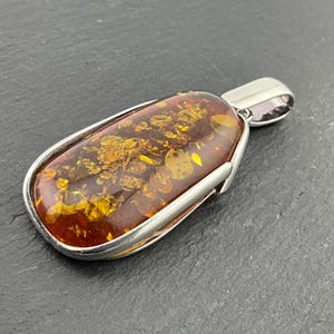 Vintage Amber Heavy Sterling Silver Pendant