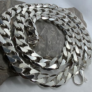 Vintage Super Heavy Long Sterling Silver Curb Necklace