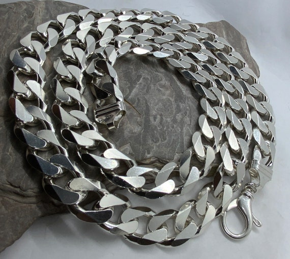 Vintage Super Heavy Long Sterling Silver Curb Nec… - image 1