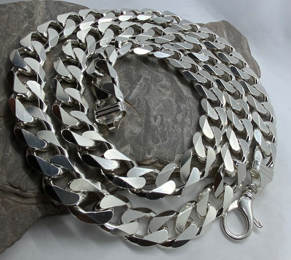 Vintage Super Heavy Long Sterling Silver Curb Nec… - image 1