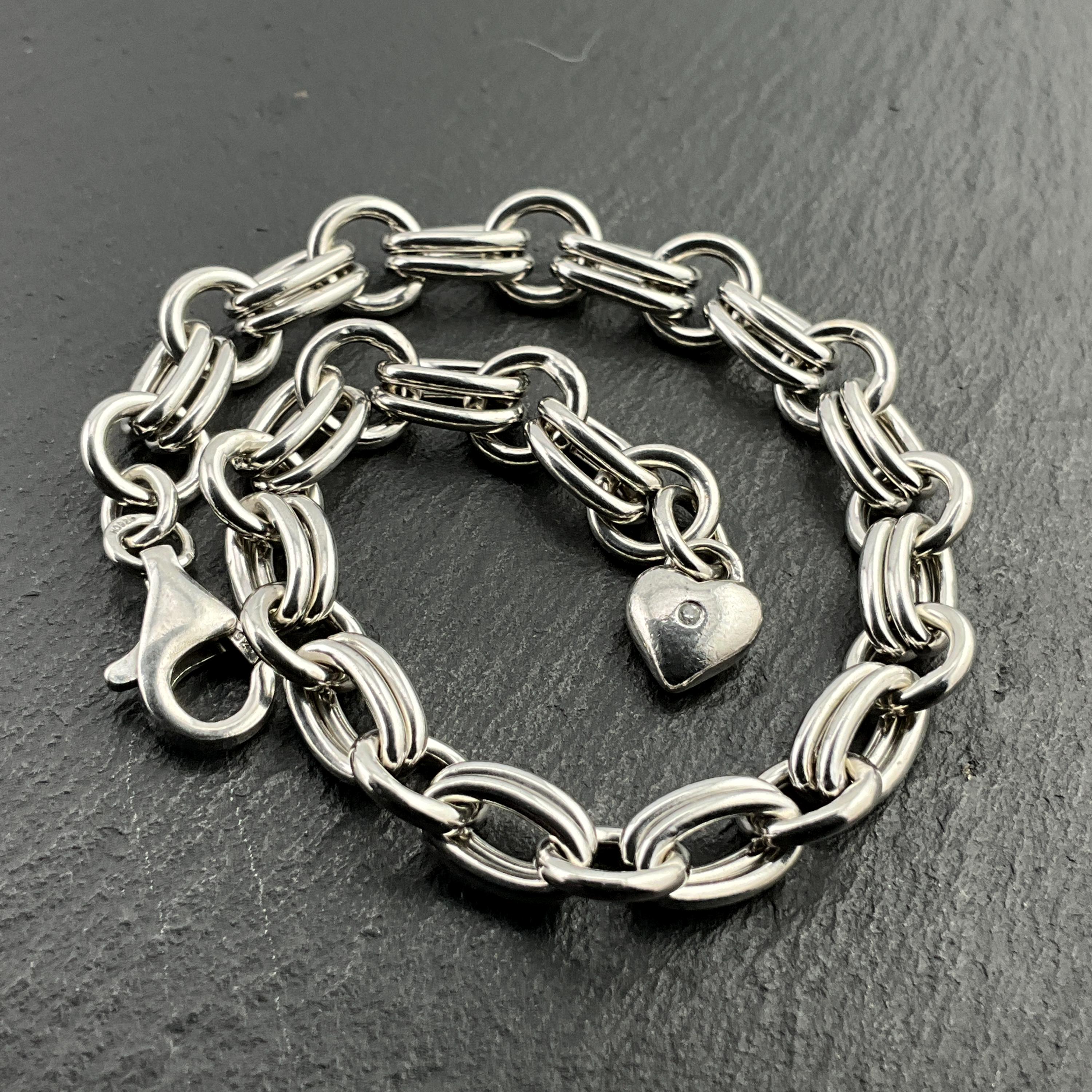 Genuine Historic Origins Diamond Sterling Silver Fancy Chain Heart 