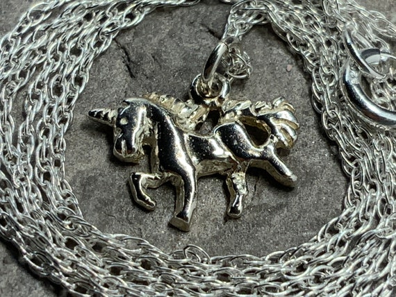 Vintage Sterling Silver Petite Unicorn Pendant Ne… - image 1