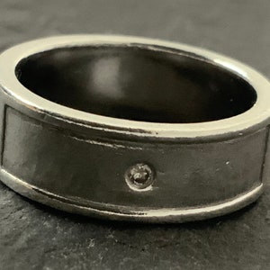 Vintage Diamond Sterling Silver Band Ring, UK Size M, US Size 6 1/2, EU Size 52 1/2