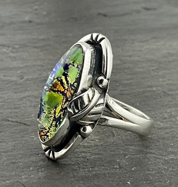 Vintage Sterling Silver Mexico Dichroic Glass Foi… - image 3