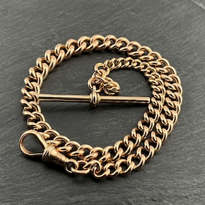 Antique Heavy 9ct Gold Chain T-Bar Albert Pocket Watch Chain