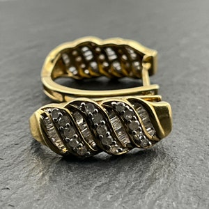 Vintage 18ct Gold Gilded Sterling Silver Diamond Huggie Hoop Earrings