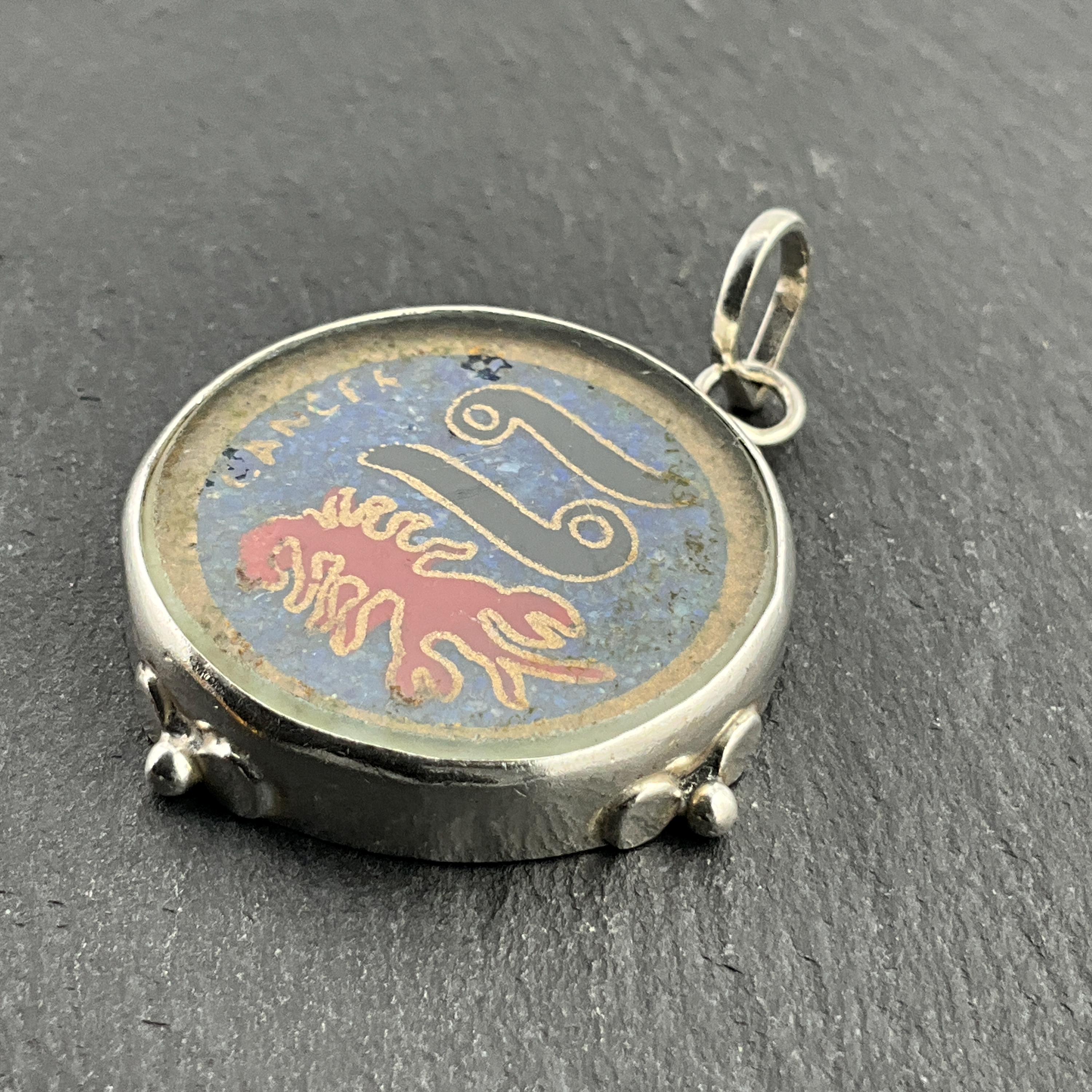 Vintage Crushed Lapis Lazuli Sterling Silver Zodiac Pendant Necklace