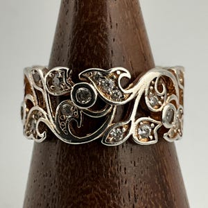 Vintage White Cubic Zirconia Sterling Silver Filigree Ring, UK Size O, US Size 7, EU Size 54