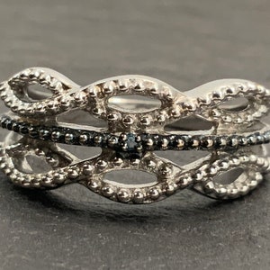 Vintage Black Diamond Sterling Silver Twist Ring, UK Size N, US Size 7, EU Size 54
