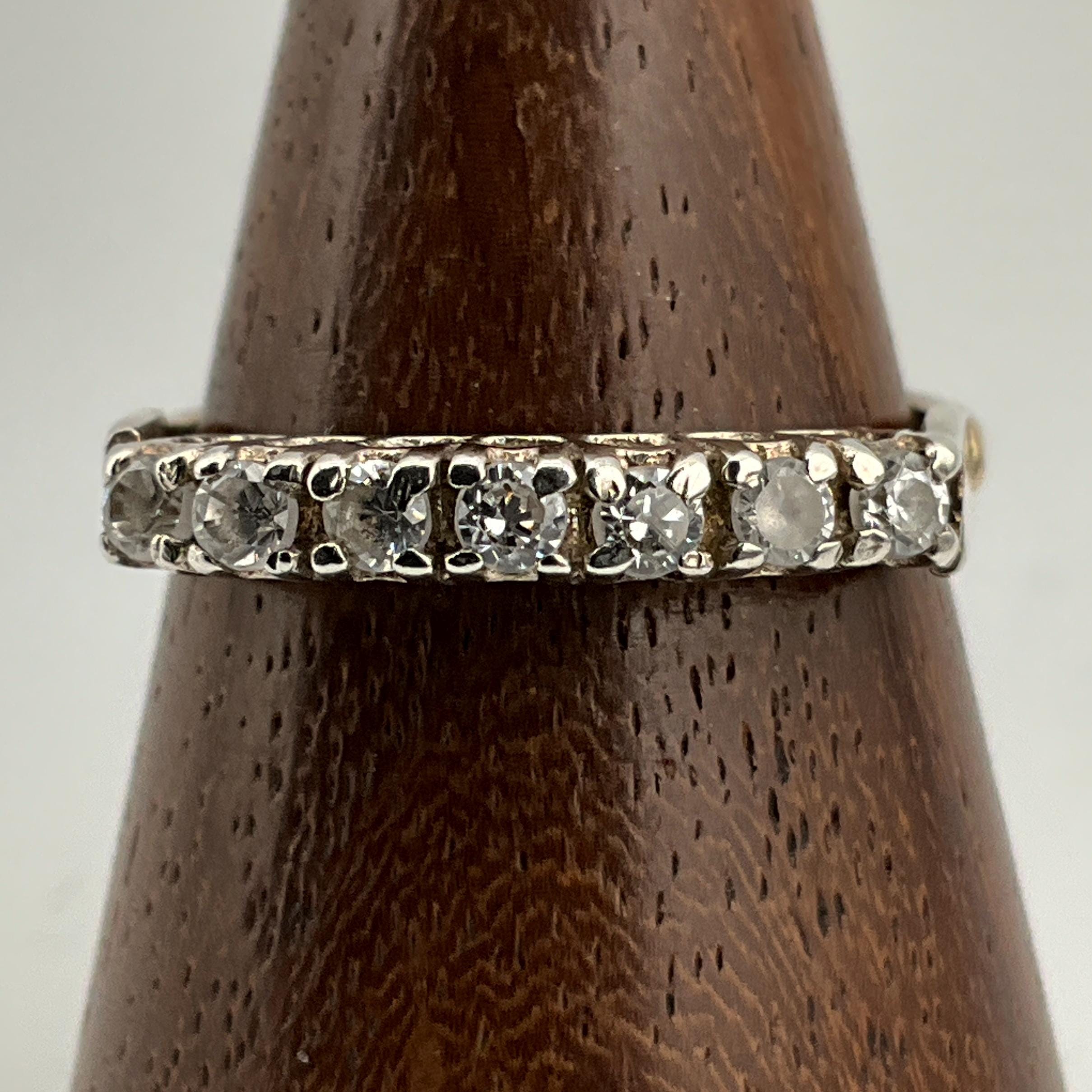 Vintage White Cubic Zirconia Sterling Silver Band Ring, UK