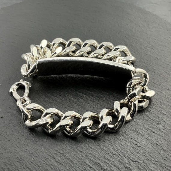 ブレスレット RRL Handmade Sterling Silver ID Bracelet Vintage Chunky Sterling Silver ID Bracelet - Etsy