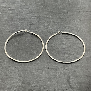 Vintage Sterling Silver Large Hammered Hoop Stud Earrings