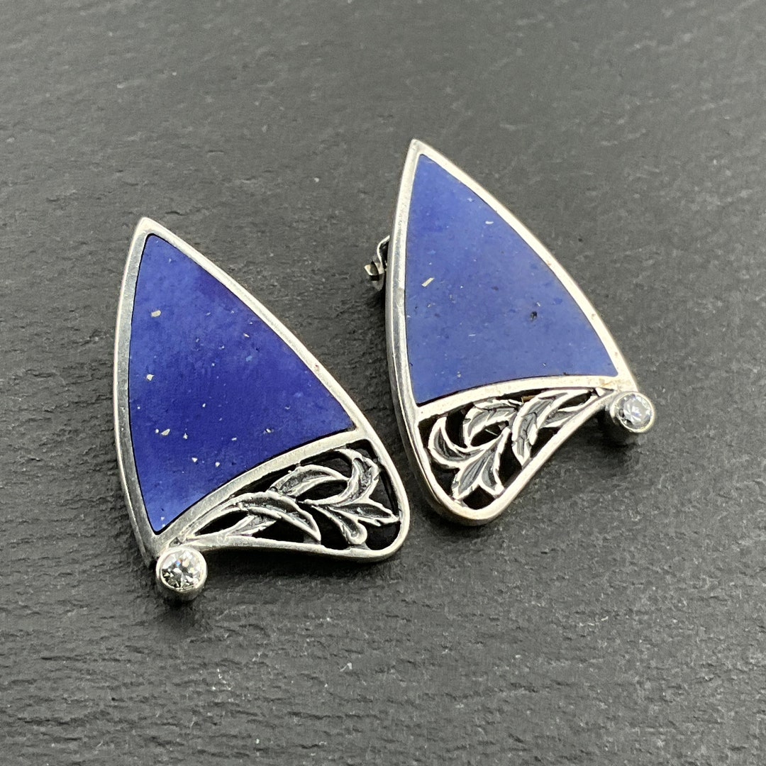 Retro Gold Lapis Lazuli Cubic Zirconia Earrings