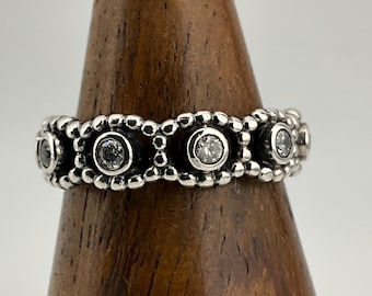 Genuine Pandora White Cubic Zirconia & Sterling Silver Band Ring,UK Size L1/2, US Size 5 3/4, EU Size 51