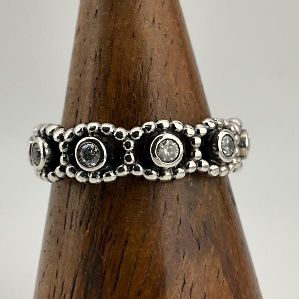 Genuine Pandora White Cubic Zirconia & Sterling Silver Band Ring,UK Size L1/2, US Size 5 3/4, EU Size 51