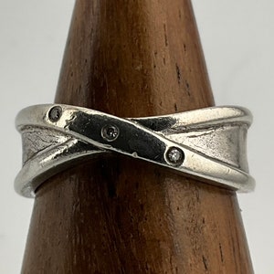 Vintage Diamond Sterling Silver Band Ring, UK Size M, US Size 6, EU Size 51 1/2