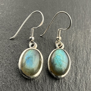 Vintage Labradorite Sterling Silver Dangle Earrings