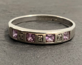 Vintage Rosa Saphir & Diamant Sterling Silber Halb Eternity Ring, UK Größe P1/2, US Größe 7 3/4, EU Größe 56