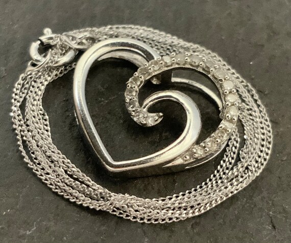 9ct white gold diamond set heart pendant Clearance