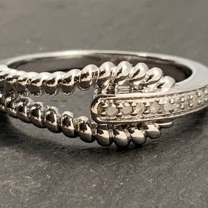 Vintage Diamond Sterling Silver Dainty Band Ring, UK Size L, US Size 5 1/2, EU Size 50 3/4